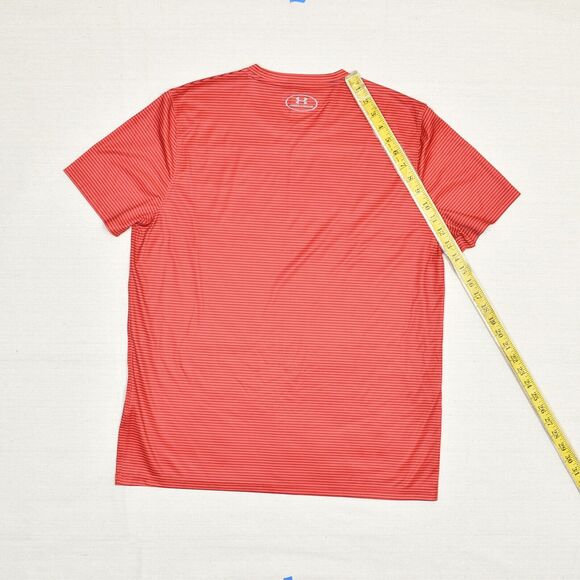 Under Armour Men T Shirt Crew Neck Striped Polyester Red Size L Loose Heatgear - Picture 6 of 8